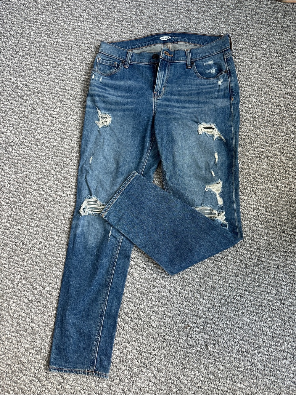 Old Navy Distressed Straight-Leg Blue Jeans